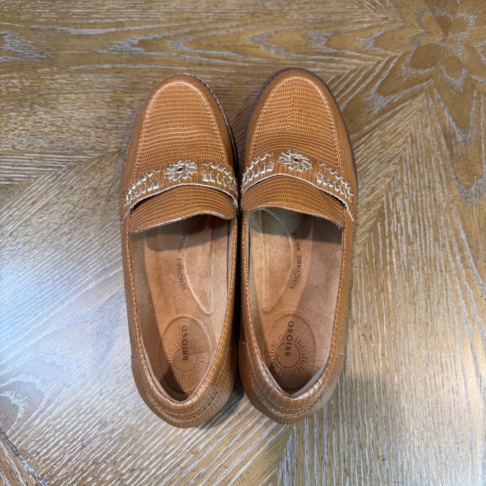 Brioso Frisco Lizard Embossed Leather Loafers Brown Slip On‎ Size 10 - Picture 6 of 10